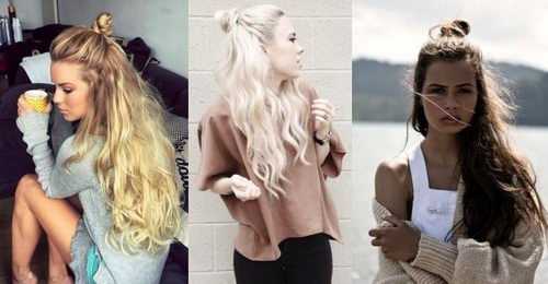 Модные пучки с распущенными волосами: 40 вариантов с фото